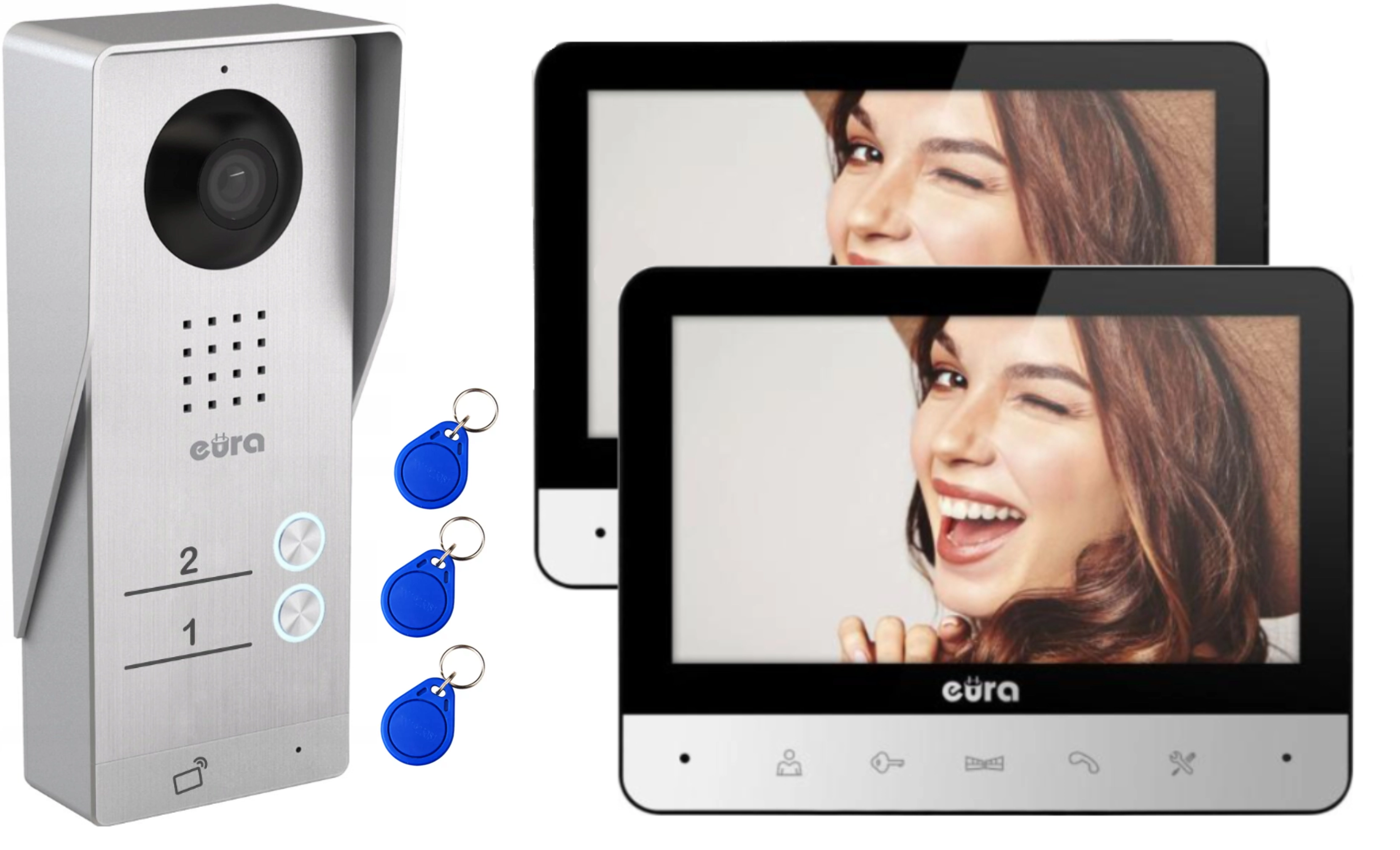 Wideodomofon 2-rodzinny EURA – 2 monitory 7", RFID, sterowanie furtką i bramą